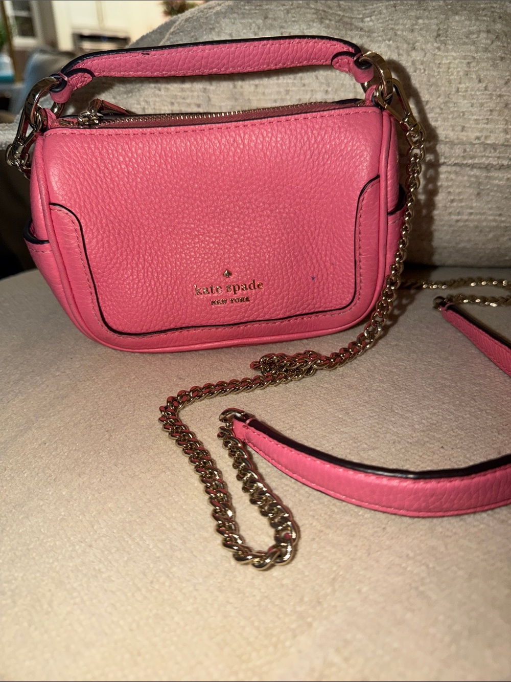 kate spade Woman’s Mini Hot Pink Pebbled Leather Chain Crossbody